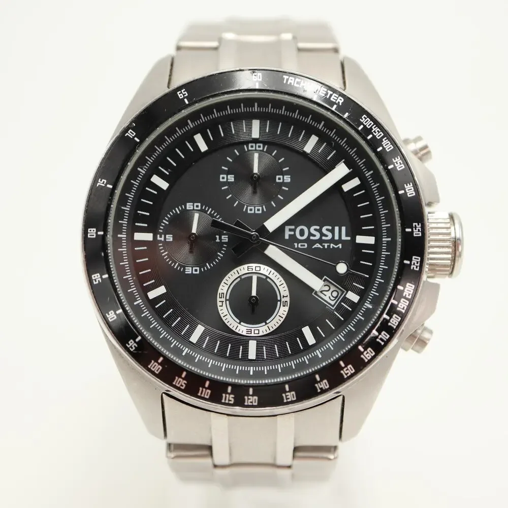 Fossil Decker Men's 42mm Chronograph Watch Silver Black Steel CH2600 New Battery